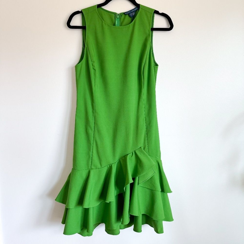 NWT! Ralph Lauren $498 Green Ruffled A-Line Dress | Size 6